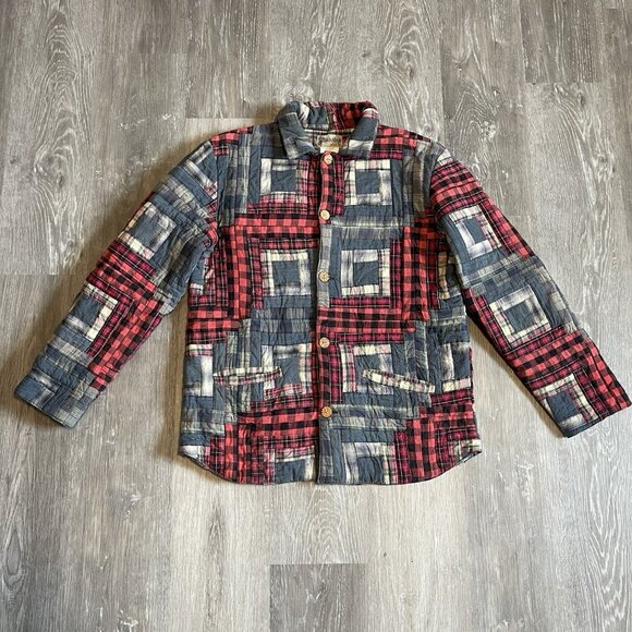 Patch Magic Women's Blue Red Plaid Calico Cotton Square Quilt Jacket Size Small - Picture 1 of 12